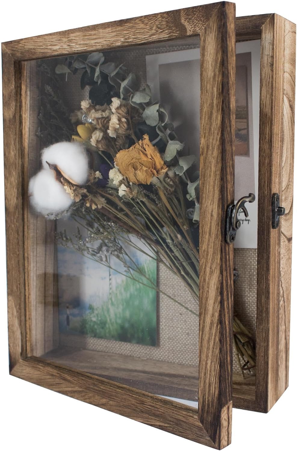 GraduatePro Shadow Box Frame 11x14 Display Case with Linen Back, Real Glass Window Door with Hinge, Picture Frame Wedding Bouquet Memorabilia Medals Photos Memory Box for Keepsakes, Carbonized Black