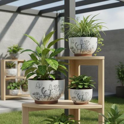 YBX 8 Inch + 6 Inch Ceramic Plant Pots, Succulent Flower Pots with Drainage Holes, Terracotta Planters for Indoor Plants, White&Terracotta (Garden)