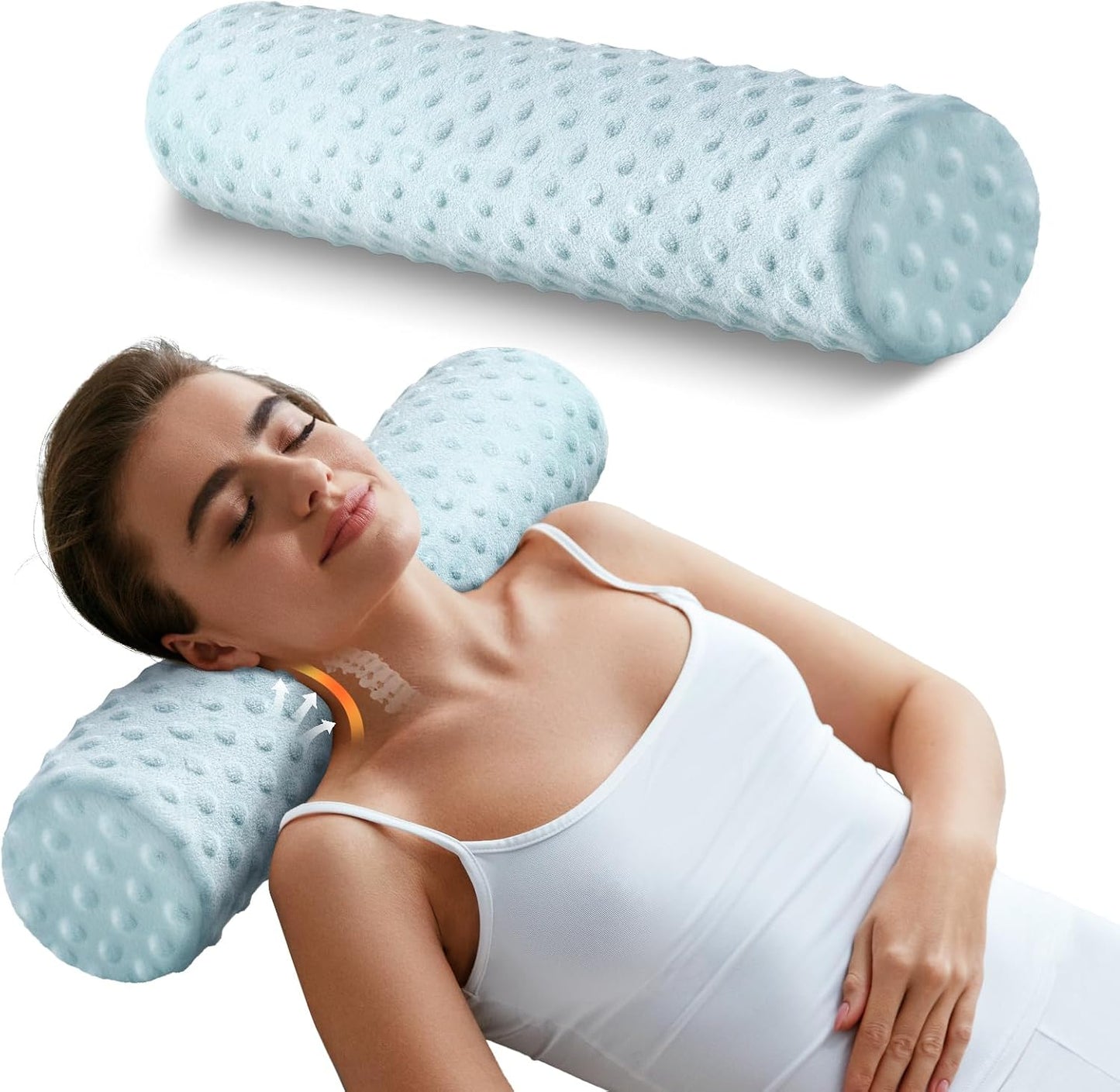 Memory Foam 4" Round Pillow, Cervical Neck Pillow for Pain Relief, Cylinder Pillows 18"x 4", Removable Cover, Neck Roll Pillow for Sleeping, Velvet Dots, Pink
