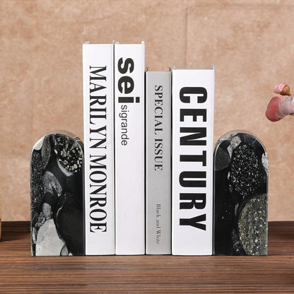 Koville African Natural Marble Bookends for Shelves, Non-Slip Book Ends, 13LBS Ultra Heavy Duty Marble Book Holder Organizer, Apartment Decor for Movies/CD/Video Games(Namib Fantasy)