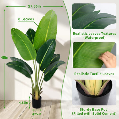 Artificial Bird of Paradise Plant 5.2Ft Fake Tropical Palm Tree with 10Trunks Faux Banana Leaf Trees in Pot for Home Indoor Outdoor Office Modern Decor Housewarming Gift（1Pcs）