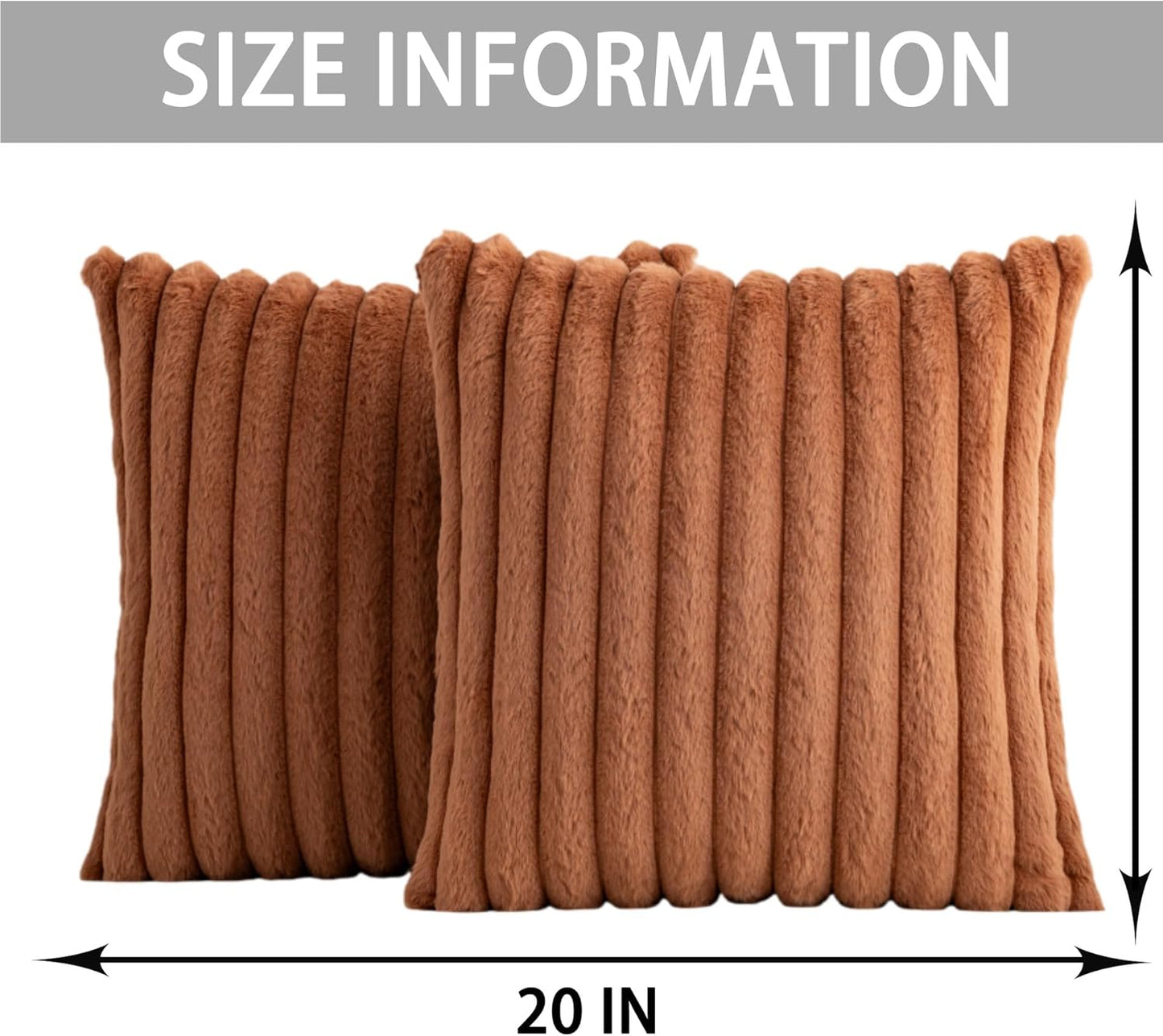 Aegero Pack of 2 Faux Fur Christmas Throw Pillow Covers 18x18 Inch, Soft Plush Striped Neutral Couch Pillow Cover, with Velvet Back Modern Home Decor for Sofa Living Room Couch Bed Cream White