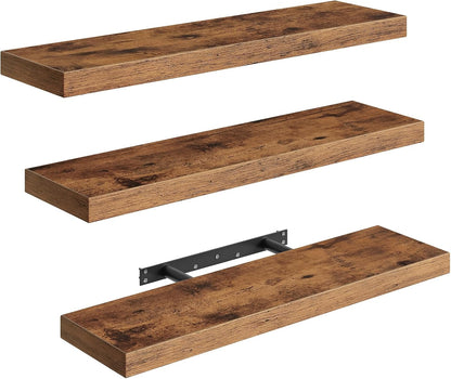 RALGEND Floating Shelves for Wall, 1.5" Thick Wall Shelf Set of 3 with Invisible Brackets, L31.5 x W7.9 Hanging Shelves Farmhouse Home Decor for Bathroom, Living Room, Bedroom, Rustic Brown 8301BJP3BF