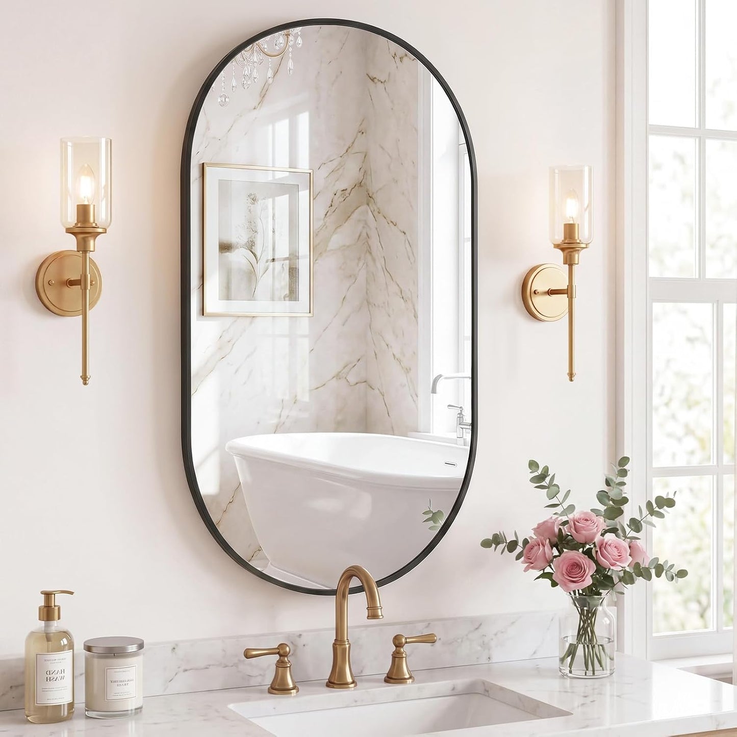 Sweetcrispy 20"x30" Arched Gold Bathroom Mirrors for Wall, Bathroom Mirrors for Over Sink, Metal Framed with HD Shatter-Proof Glass for Entryway, Living Room, Bedroom