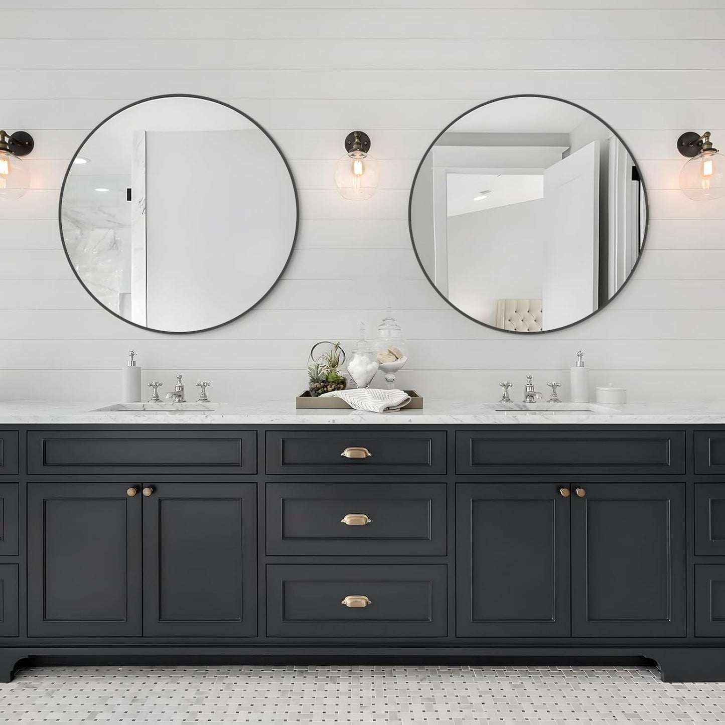 WallBeyond Wood Round Mirror with Wood Frame 24 inch Circle Wall Mirror for Bathroom Round Wall Mirror for Wall Decor, Vanity, Entryway Living Room (Walnut)