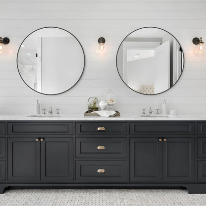 WallBeyond Wood Round Mirror with Wood Frame 24 inch Circle Wall Mirror for Bathroom Round Wall Mirror for Wall Decor, Vanity, Entryway Living Room (Walnut)