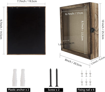 GraduationMall 13x16 Wood Shadow Box Frame Glass Door Display Case with Linen Back and 6 Stick Pins,1.5 inches Interior Depth,Ideal for Memorabilia Pictures Flowers Medals Tickets Rustic White