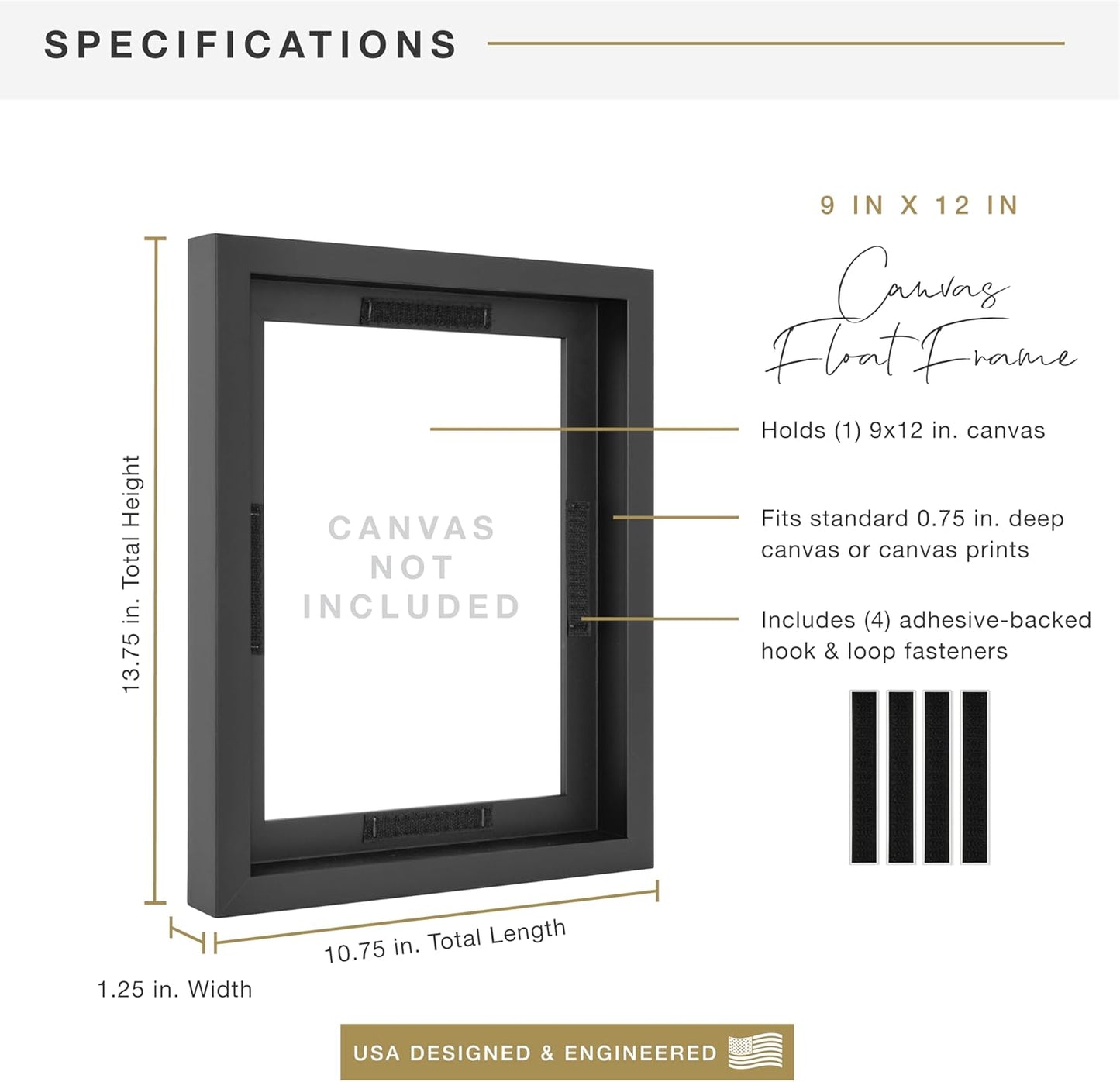 MCS Canvas Float Frames 8x10 Frame, Black Frame for Finished Canvases, Vertical & Horizontal Wall Hanging Frame with Adhesive for Canvas Paintings (1-Pack)