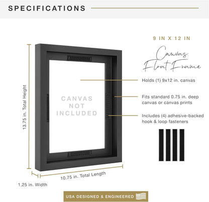 MCS Canvas Float Frames 8x10 Frame, Black Frame for Finished Canvases, Vertical & Horizontal Wall Hanging Frame with Adhesive for Canvas Paintings (1-Pack)