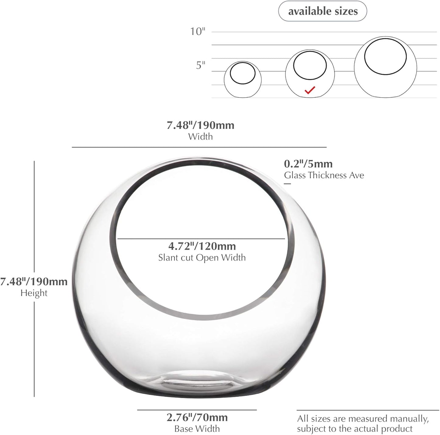 WGVI Clear Slant Cut Bowl Glass Vase, Glass Terrarium, Candy Dish, Glassware, Slant Open: 7". Height: 6" x 2.7". Base: 4" (1 Piece)