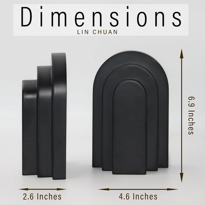 LIN CHUAN Heavy Duty Bookends for Shelves, 6.6 LBS Heavy Book Ends for Heavy Books, Decorative Modern Bookends with Faux Sandstone Look, Layered Arch Book Stopper for Bookshelf Holder Set of 2, Beige