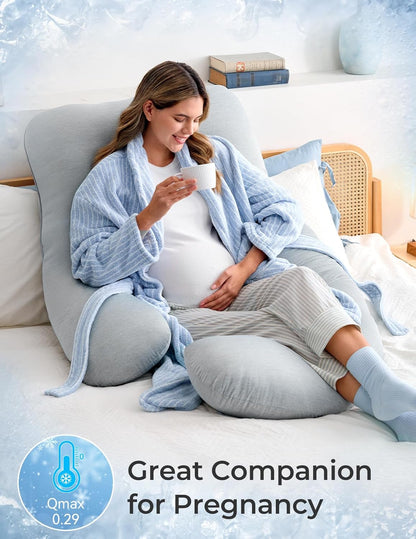 Momcozy Pregnancy Pillows for Sleeping, U Shaped Full Body Maternity Pillow with Removable Cover - Support for Back, Legs, Belly, HIPS for Pregnant Women, 57 Inch Pregnancy Pillow for Women, Grey