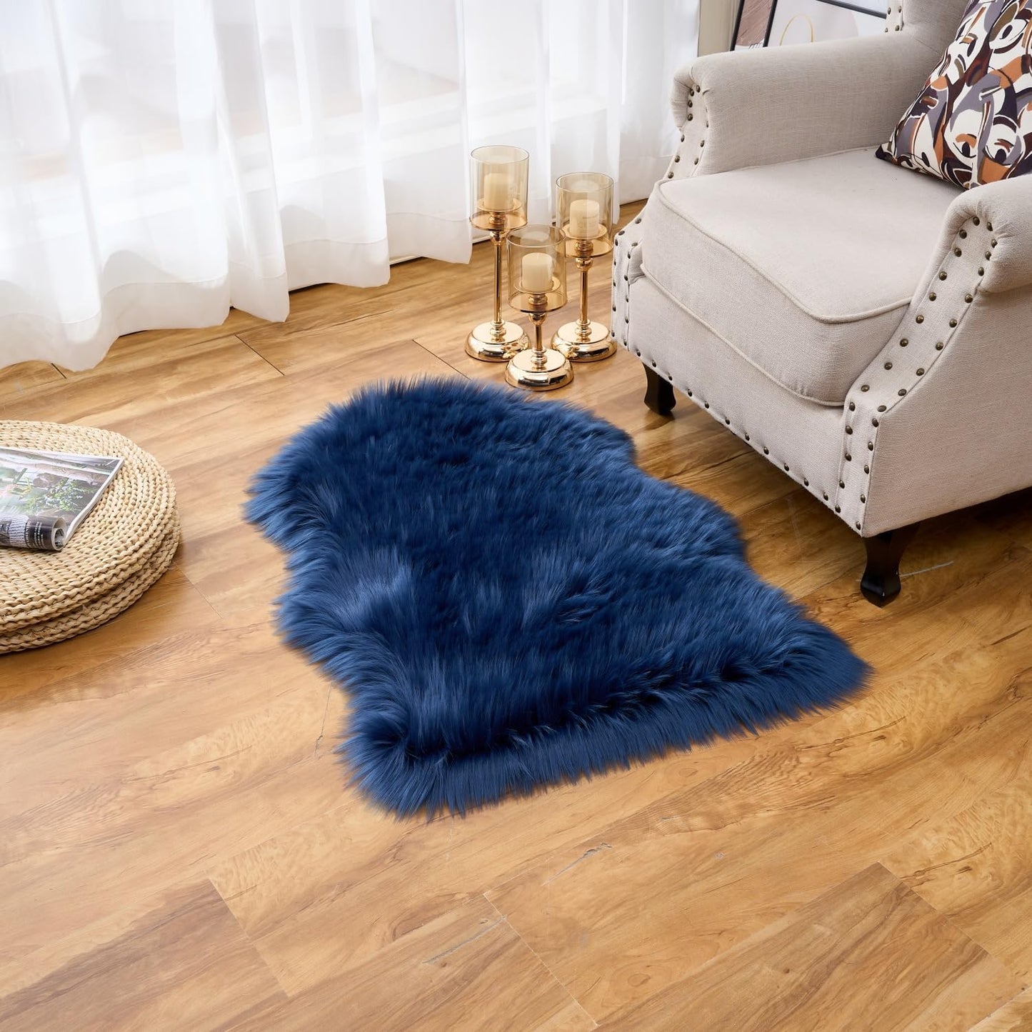 EasyJoy Ultra Soft Fluffy/Fuzzy Shaggy Area Rug Faux Fur Chair Cover Seat Pad for Bedroom Floor Sofa Living Room (2 x 6 ft Sheepskin, Beige)
