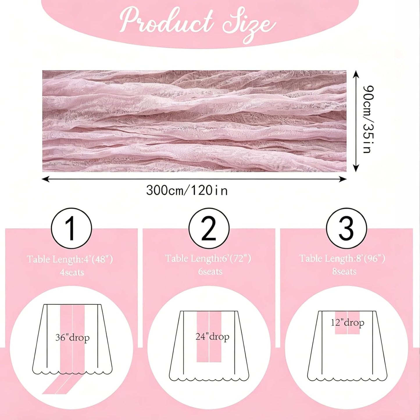 2pcs Cheesecloth Table Runner 120 Inches Pink Boho Gauze Cheese Cloth Runner 10FT Rustic Sheer Fall Table Runners for Thanksgiving Baby Shower Party Holiday Wedding Decoration