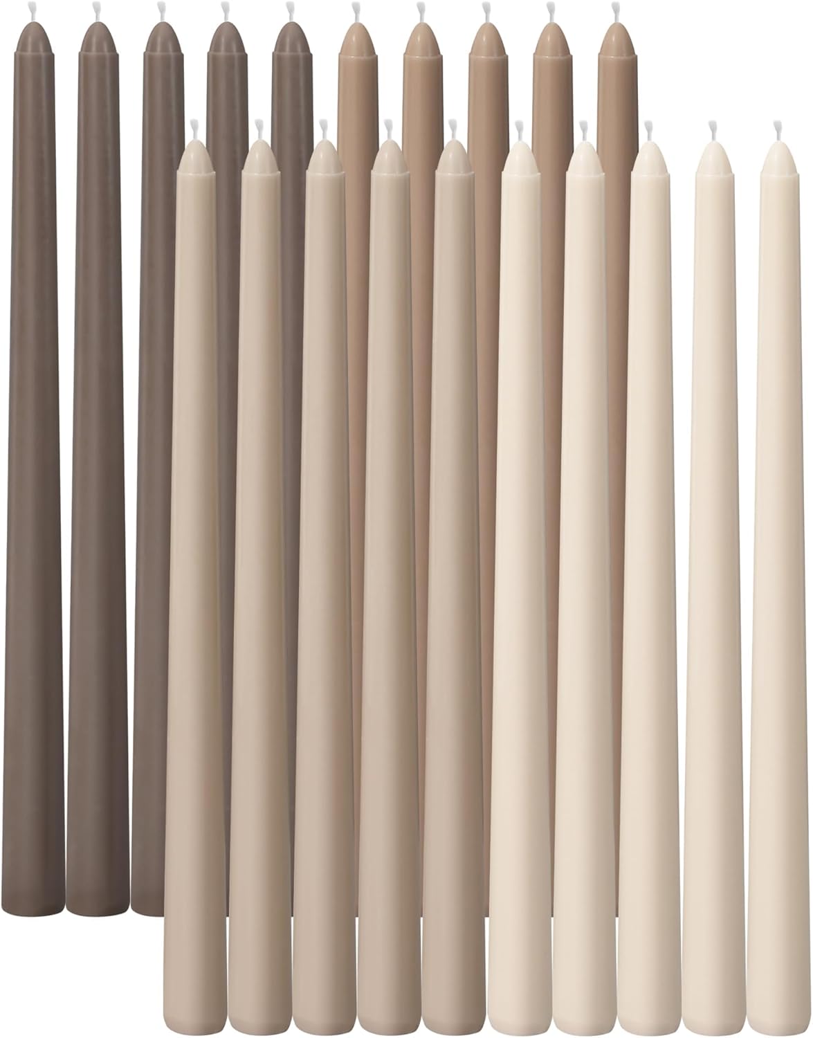 Viyffo Taper Candles, 12 Inch, 12 Pack, Brown – Unscented, Smokeless Design, Up to 8-Hour Burn – Tall Candlesticks for Table Decor, Weddings & Dinners