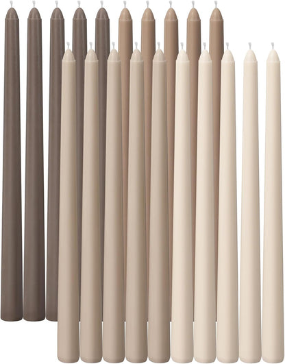 Viyffo Taper Candles, 12 Inch, 12 Pack, Brown – Unscented, Smokeless Design, Up to 8-Hour Burn – Tall Candlesticks for Table Decor, Weddings & Dinners