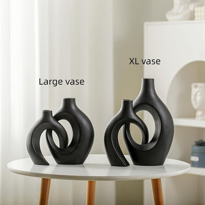 Lvases Snuggle Hollow Ceramic Vase Set of 2, Nordic Modern Boho ins Style Decorative Ceramic Aesthetic Flower Vase for Home Decor (Milky White W 6.3" X H 8.4")