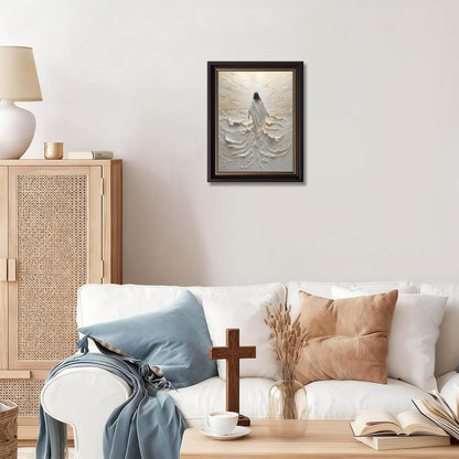 Abstract Jesus Walking on Water Canvas Wall Art Christian Spiritual Wall Decor Pictures Divine Light Modern Religious Posters Prints for Living Room Bedroom Church Decoration 12x16in