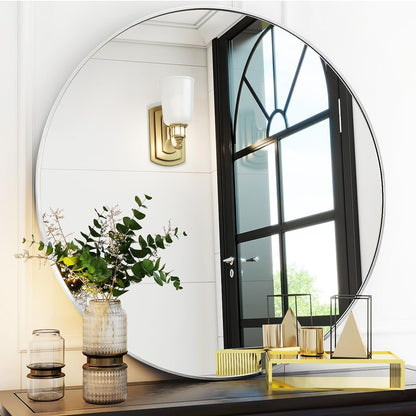 VooBang Large Black Round Bathroom Mirror, 48 inch Circle Wall Mounted Hanging Mirror with Simple Modern Circular Metal Frame for Hallway, Entryway, Living Room, Black Frame