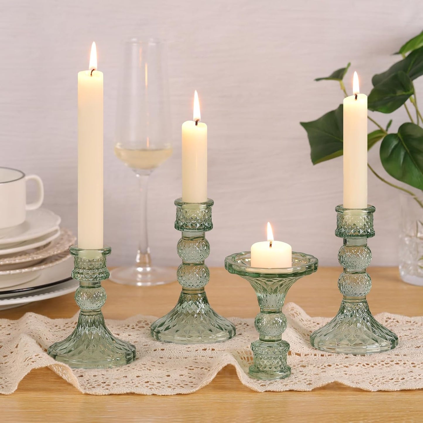DARJEN 6Pcs Gold Candlestick Holders Set - 4" H & 5" H Striped Taper Candle Holders Bulk, Glass Candle Holders for Wedding, Festival, Party, Table Centerpiece, Gifts