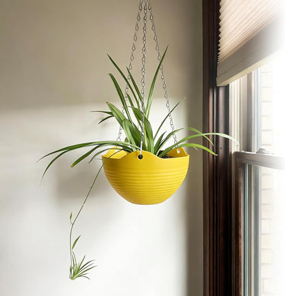 Bvrbaory 8 Pack Hanging Planter Pots,Self-Watering Flower Pot with Water Tray & Metal Chain,White Plastic Hanging Plant Pots for Indoor Outdoor Garden Decor,8 Inch