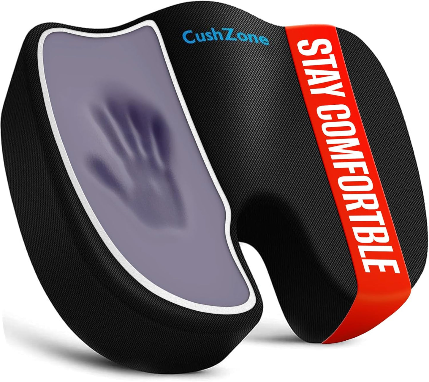 CushZone Seat Cushion - Memory Foam Office Chair Cushion for Sciatica, Tailbone & Back Pain Relief - Orthopedic Coccyx Pillow for Car, Airplane, Pregnancy & Long Sitting at Work, Black