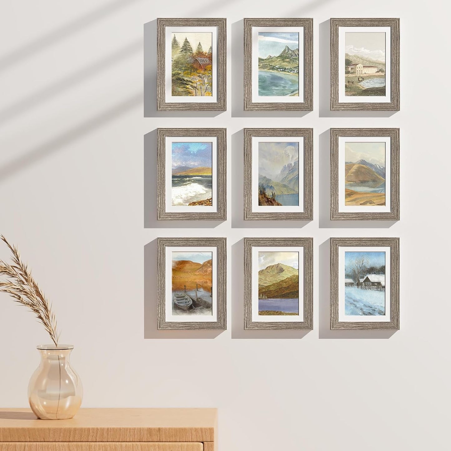 Vittanly 8x10 Picture Frames Set of 9, Shatter Resistant Plexiglass, Display 5x7 Pictures with Mat or 8x10 without Mat, Photo Frames for Wall or Tabletop, Engineered Wood, Black - Colors B