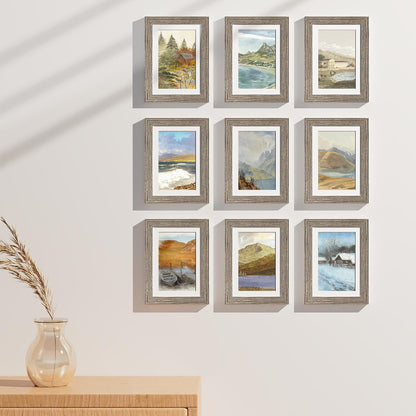 Vittanly 8x10 Picture Frames Set of 9, Shatter Resistant Plexiglass, Display 5x7 Pictures with Mat or 8x10 without Mat, Photo Frames for Wall or Tabletop, Engineered Wood, Black - Colors B