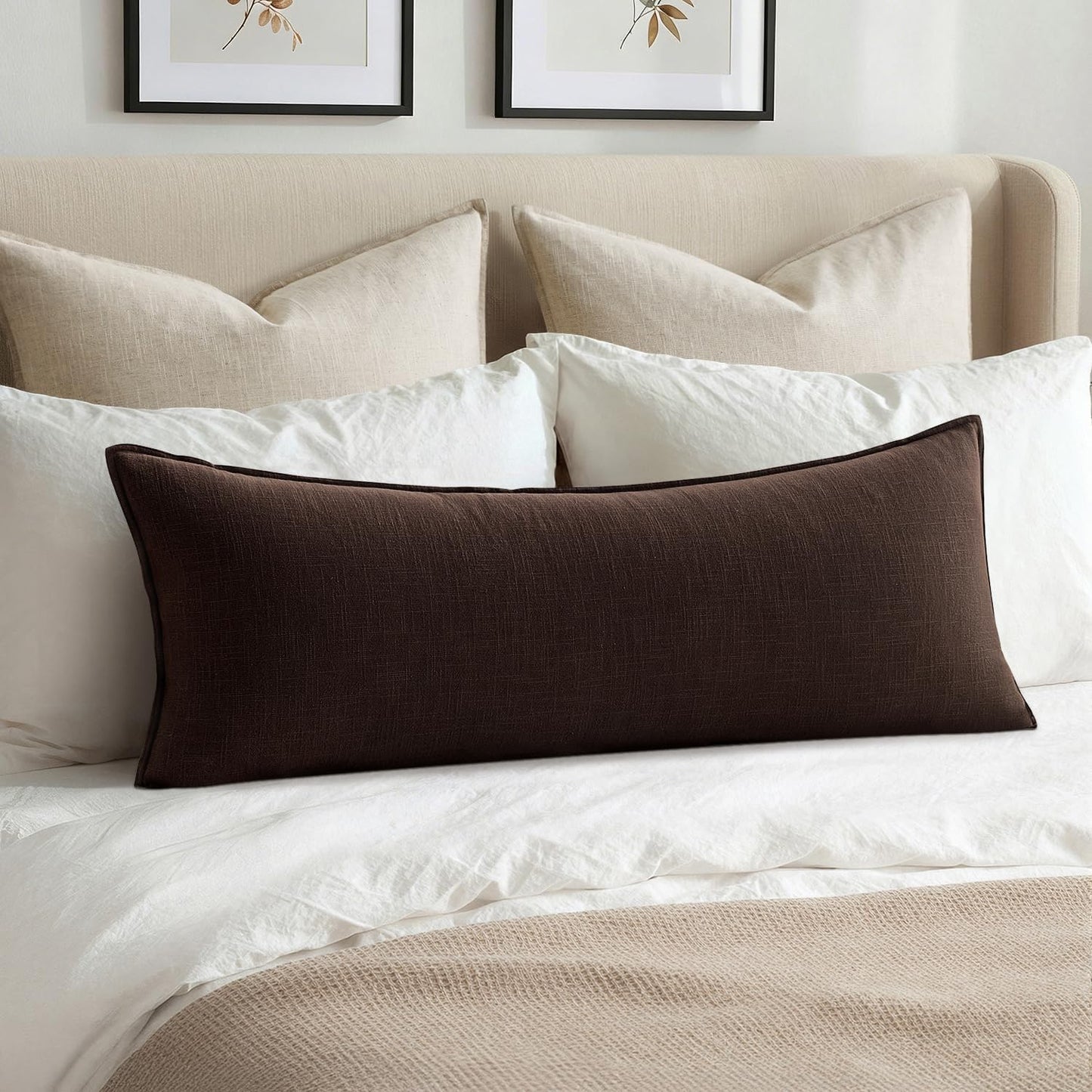 MIULEE Decorative Long Lumbar Throw Pillow Cover for Bed 14x36 Natural Beige Boho Farmhouse Neutral Couch Pillowcase Pack of 1 Accent Modern Sofa Cushion Livingroom Home Decor (Covers Only)