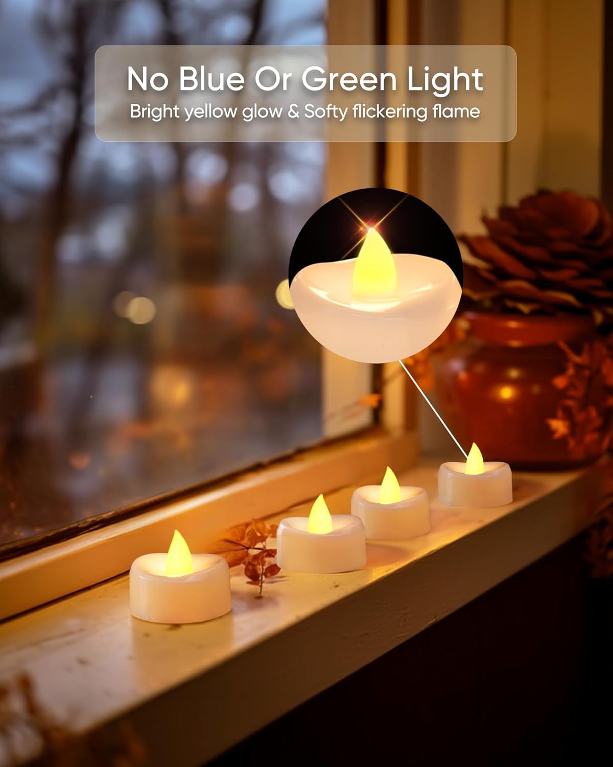 merrynights LED Candles, Tea Lights Candles Battery Operated Bulk, 50-Pack Long-Lasting 200 Hours Flameless Tealight Candles, Realistic Tea Lights for Christmas Halloween Wedding, 1.5'' D X 1.25'' H