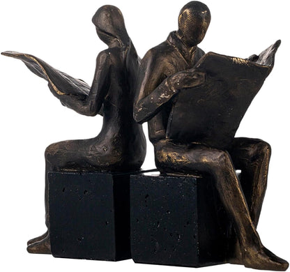 Lukitas Thinker Decorative Bookends, Non-Slip Book Holder, Book Ends for Shelves Living Room Office Home Decor, Resin, 1Pair/2Piece 9''