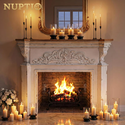 NUPTIO Hurricane Candle Holder Gold: Pillar Candle Holders with Clear Glass Sleeve - Set of 2 Decorative Brass Metal Pillars Stand for Dining Table Centerpiece Shelf Fireplace Mantel Decor