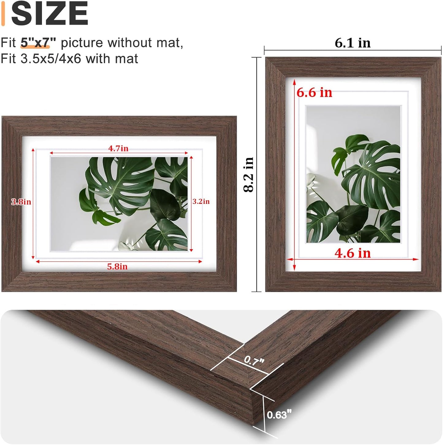 Egofine 8x10 Picture Frames Set of 4, Made of Solid Wood Covered by Plexiglass 4x6 and 5x7 with Mat or 8x10 without Mat, for Table Top Display and Wall Mounting Photo Frame Black