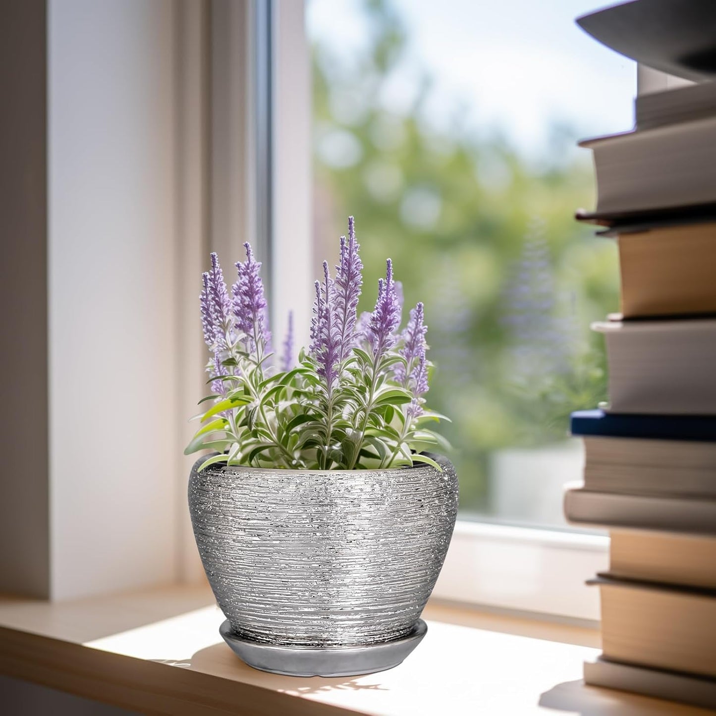 Ceramic Modern Glaze Succulent Planter Pot with Drainage Hole and Saucer 6 Inch Round Flower Plant Pot for Indoor Outdoor Herb Snake Plants