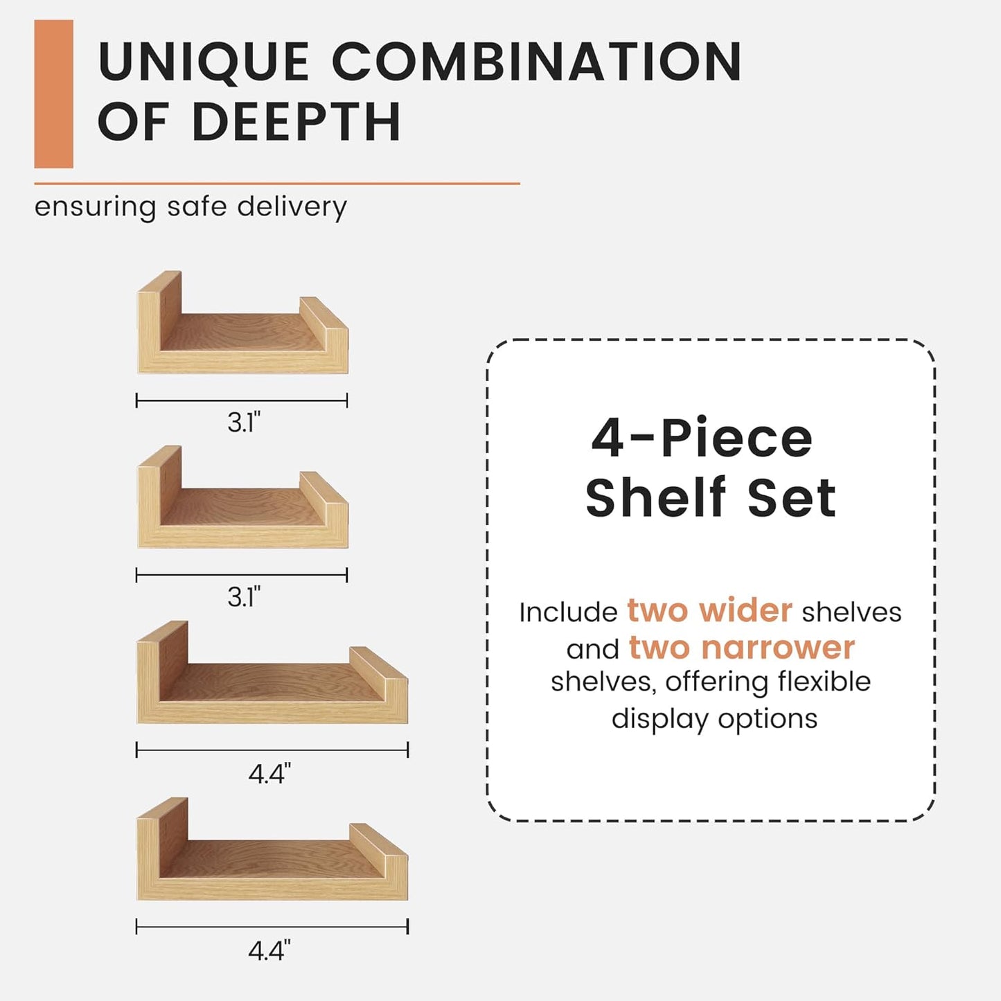 FLYJOE Floating Picture Ledge Shelves for Wall Set of 4, 48 Inch Wall Shelves with Lip Long Large Nursery Book Shelf for Toys Storage Kids Bookshelf Wall Mounted Living Room Bedroom Decor Frames