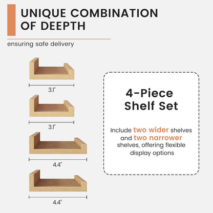 FLYJOE Floating Picture Ledge Shelves for Wall Set of 4, 48 Inch Wall Shelves with Lip Long Large Nursery Book Shelf for Toys Storage Kids Bookshelf Wall Mounted Living Room Bedroom Decor Frames