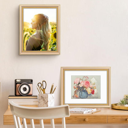 Golden State Art,11x14 Ornate Picture Frame for 8x10 Photo with Mat or 11 x 14 Prints without Mat,Real Glass Wall Display(Color:Green Gold)