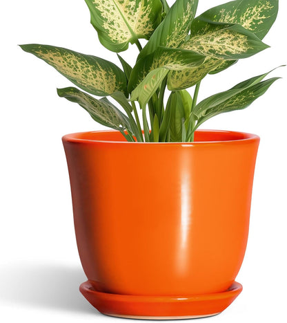 Ceramic Plant Pots - 12 Inch Pots for Plants Indoor Outdoor, Large Round Planter with Drainage Hole and Saucer, Modern Decorative Flower Pot, Home Garden Decor, House Warming Gifts, Blue