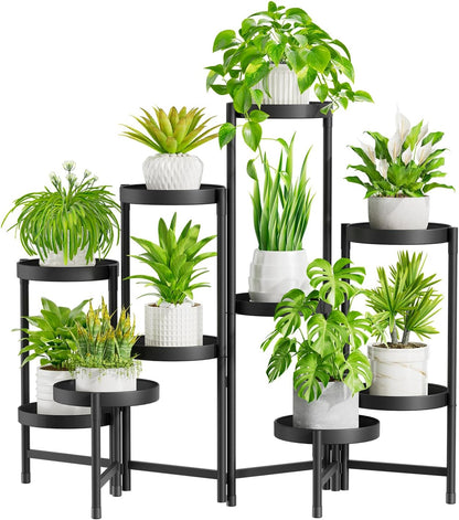 iDavosic.ly Plant Stand Indoor Outdoor, 5 Tier Corner Metal Flower Display Holder Shelf, Folding Tall Orchid Rack for Patio Balcony Porch Garden Living Room House, Black