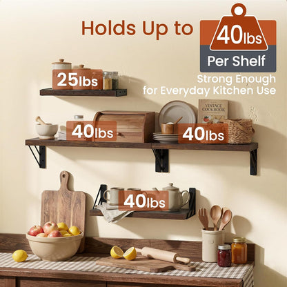 BAYKA Wall Mounted Floating Bathroom Shelves, Wood Wall Shelf for Bathroom Essentials & Decor, Space-Saving Display & Organizer (Black, Set of 4)