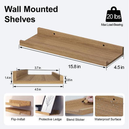 White Floating Shelves for Wall Decor, Wall Mounted Wood Storage Shelf for Bedroom, Living Room, Bathroom, Kitchen, Nursery, Display Picture Ledge Shelf with Lip Set of 2-14 Inches, White
