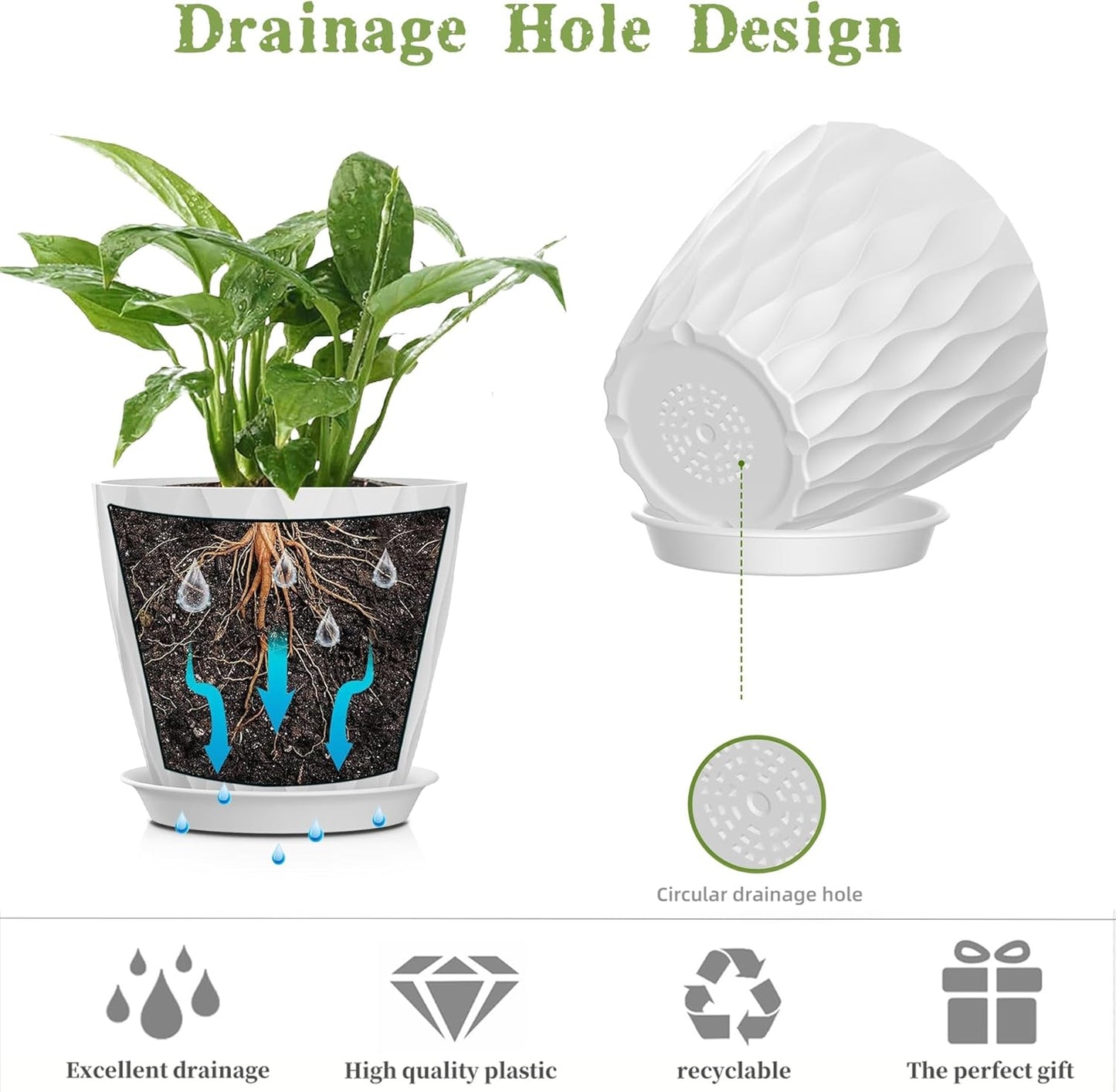 4 Inch Plant Pots, 6 Pack Indoor Flower Pots, Planters with Drainage Holes and Trays for Orchids, Violets, Succulents, Herbs, and Other Plants,Corolful