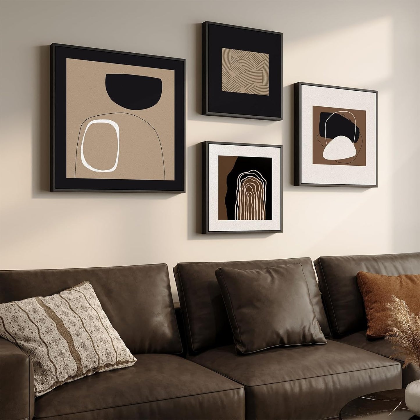 Framed Boho Black and White Brown Modern Abstract Wall Art for Living Room, Set of 6 Bohemian Wall Hanging Artwork, Minimalist Sun Geometric Pictures for Bedroom Office Bathroom Wall Decor 11x14 Inch