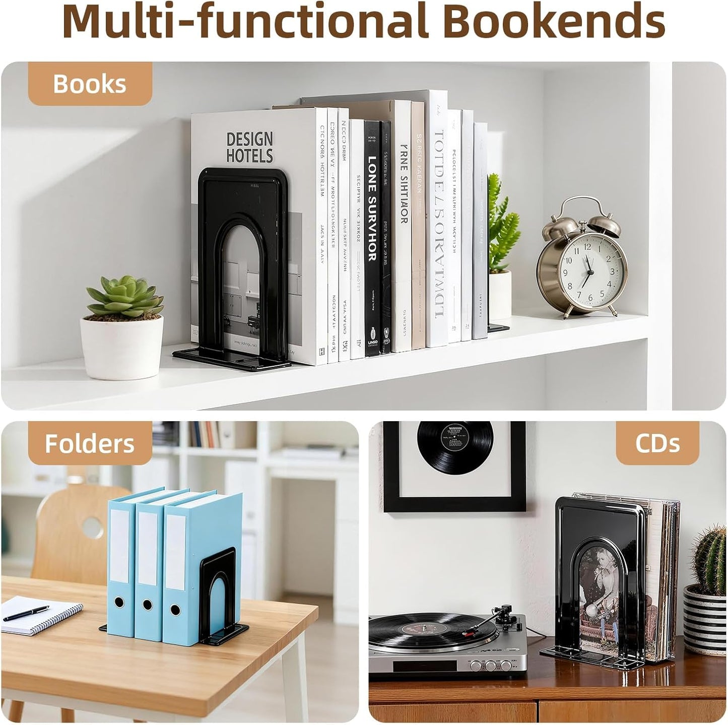 HappyHapi Book Ends, Bookends for Shelves, 24pcs Metal Bookends, Book Ends for Heavy Books Holders for Office Home Library Book Ends Supports, Book Ends to Hold Books Heavy Duty