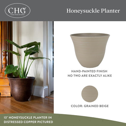 Classic Home and Garden Honeysuckle Resin Planters - Lightweight Indoor & Outdoor Plant Pots - UV-Resistant Plastic Flower Pots - Pot Planters for Flowers & Herbs (15" Distressed Copper)