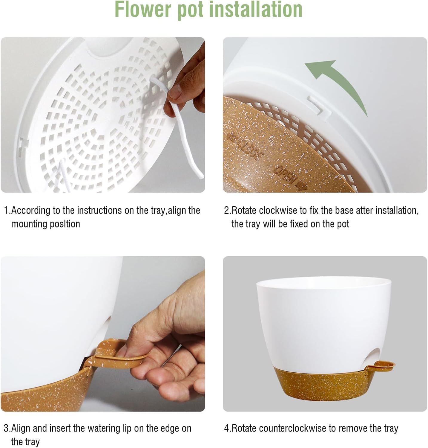 WSMKSZ 10/9/8 inch Self Watering Pots, Planter, Plant Pots with Mesh Drainage Holes for Indoor Outdoor Garden Plants, Plastic Flower Pots with Deep Reservoir for House Plants, Green with Brown