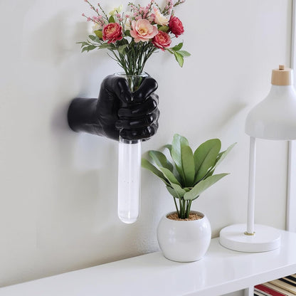 Gold Wall Sculptures, Hand Vases Home Decor, Wall Mount Art Sculpture, Unique Wall Art Statue, Funky Flower Vase Decorations, Modern Eclectic Hanging Decor,Glass Test Tube Vase