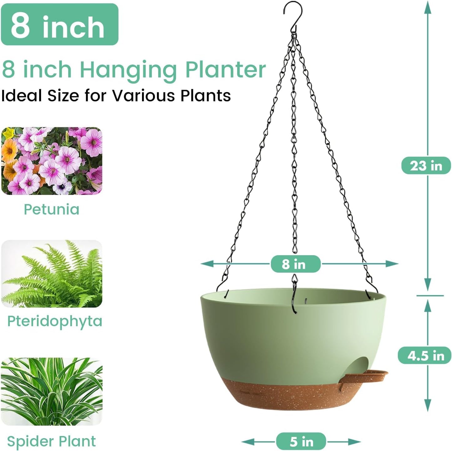 UOUZ Set of 3-10 Inch Self Watering Hanging Planters for Indoor Outdoor，Hanging Plant Pots with Drainage & Removable Tray, Hanging Pots Holder for Ivy, Pothos, Ferns, Balcony & Patio, Black with Brown