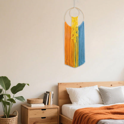 LB Boho Macrame Wall Hanging - Green and Beige Handmade Cotton Woven Decor, Modern Geometric Bohemian Tapestry Wall Decor for Bedroom Living Room Home (31.5"x9.84") Nature-Inspired Room Decor
