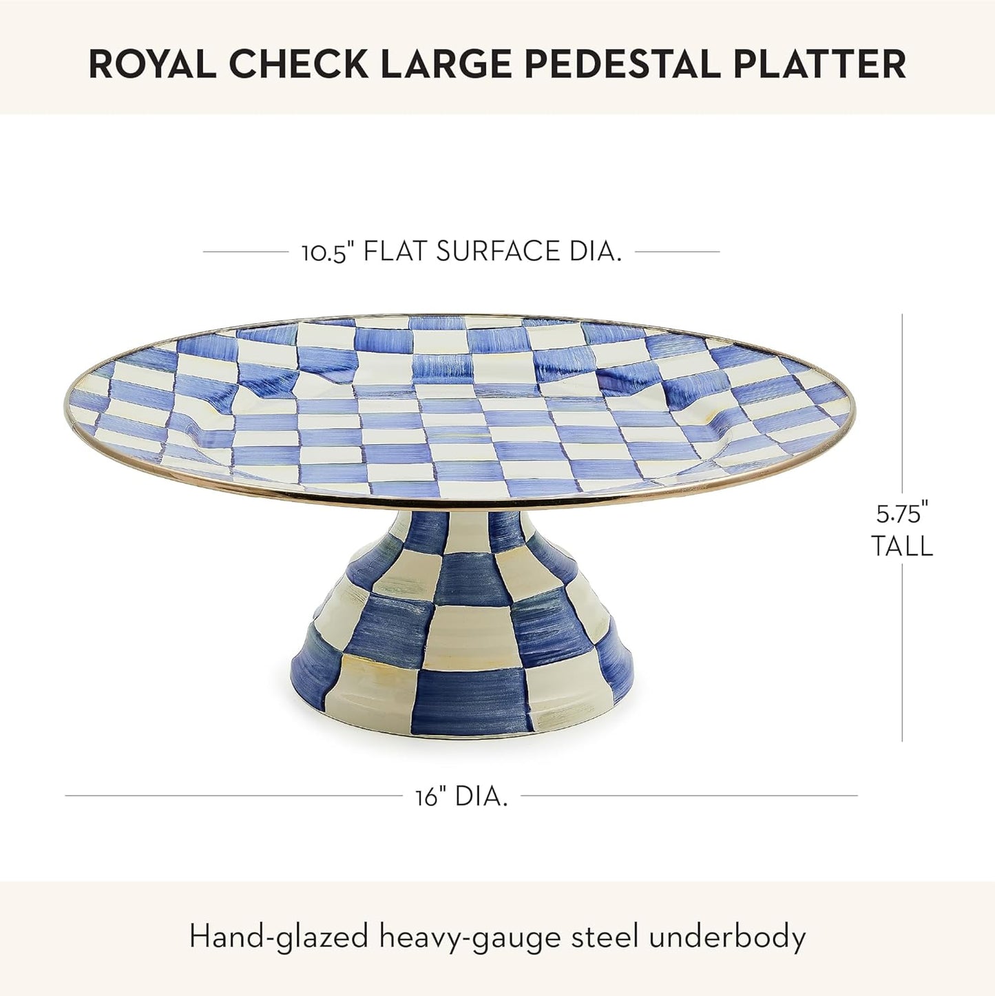 MACKENZIE-CHILDS Enamel Pedestal Serving Platter, Decorative Serving Dish for Food, Small, Black-and-White Courtly Check